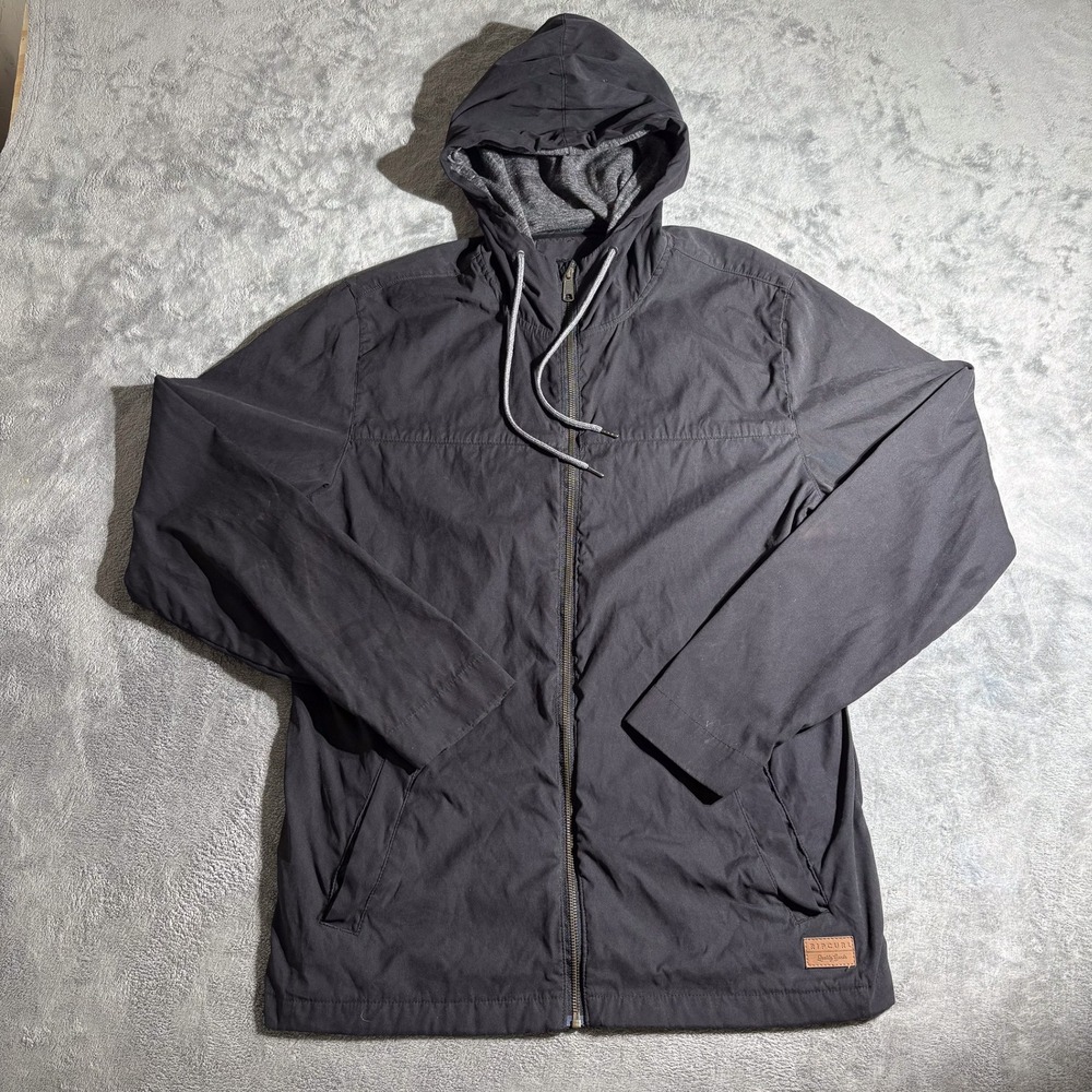 RIP CURL MEN'S ANTI-SERIES JACKET FULL ZIP HOODED TIE HEM BLACK SIZE L